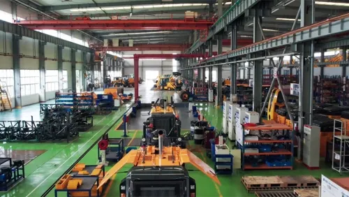 Oficina de montagem de motoniveladoras e compactadores de estradas